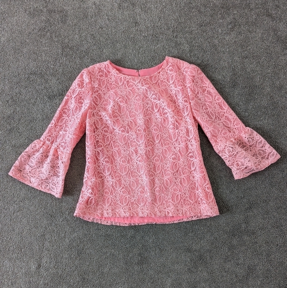 Vintage Women's Pink Lace Bell Sleeve Blouse Size Medium Barbie Barbiecore